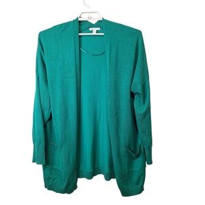 Cato Womens 22/24W Open Front Long Sleeve Cardigan Pockets Green Lagen Look Knit
